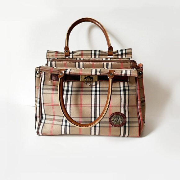 Plaid Leather Satchel Purse - Picture 6 of 9